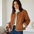 Rosalind – Fleece-Lined Brown Suede Jacket with Buttons