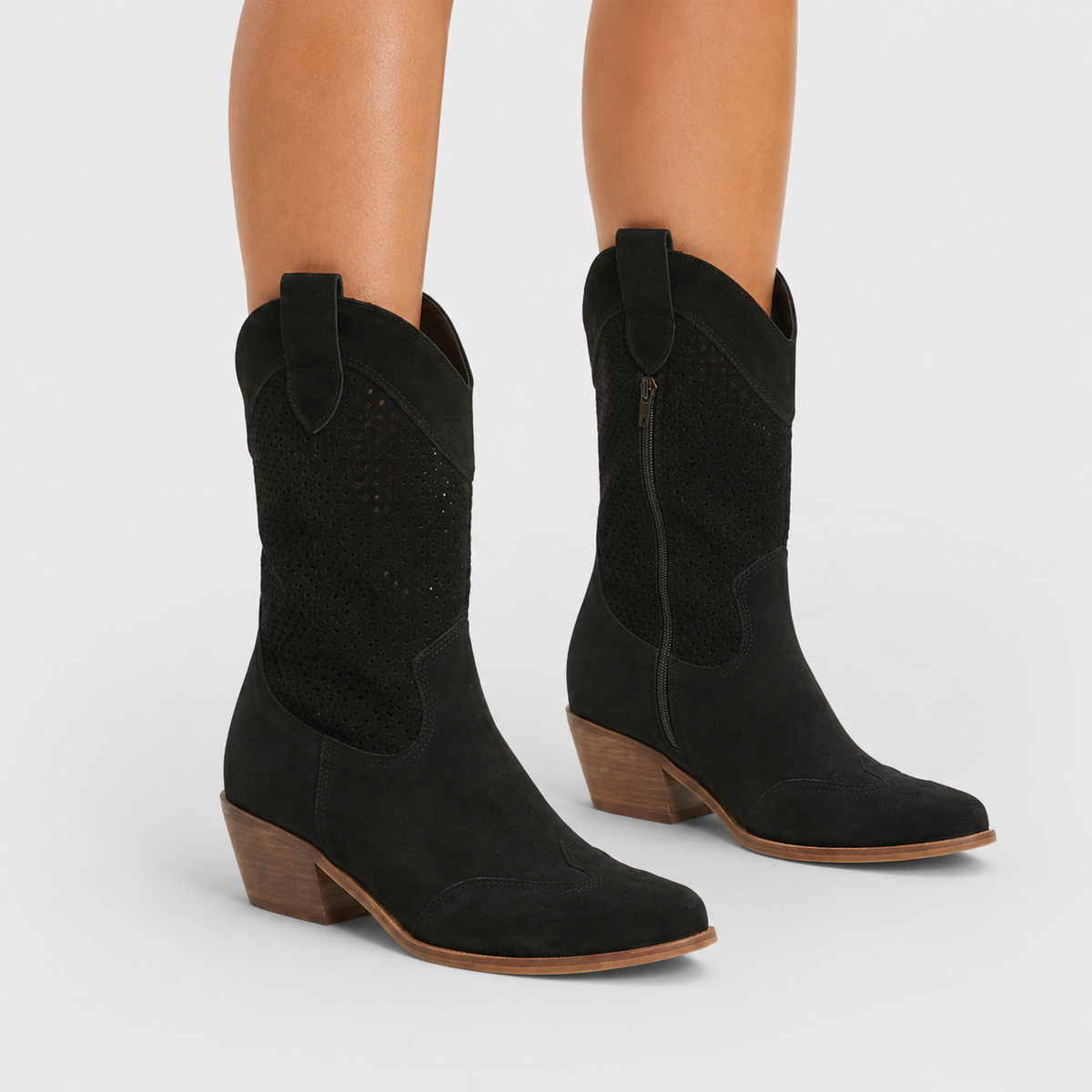 Marisol – Perforated Cowboy Boots with Pointed Toe