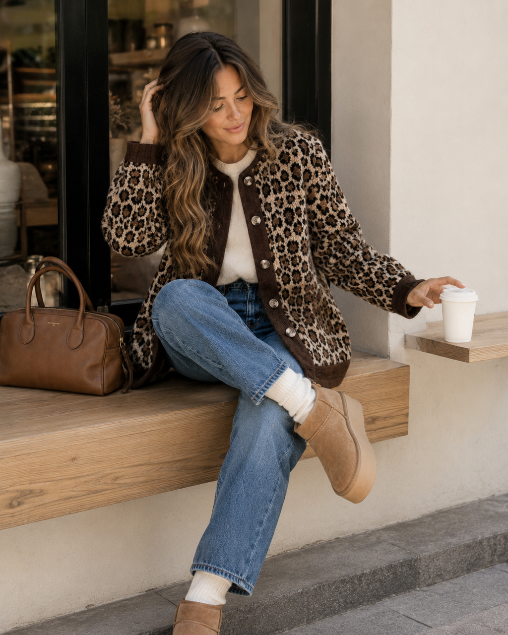 Odalys | Leopard Print Cardigan with Button Front for Women