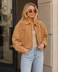 Odalys – Short Faux Suede Jacket with Zip & Pockets