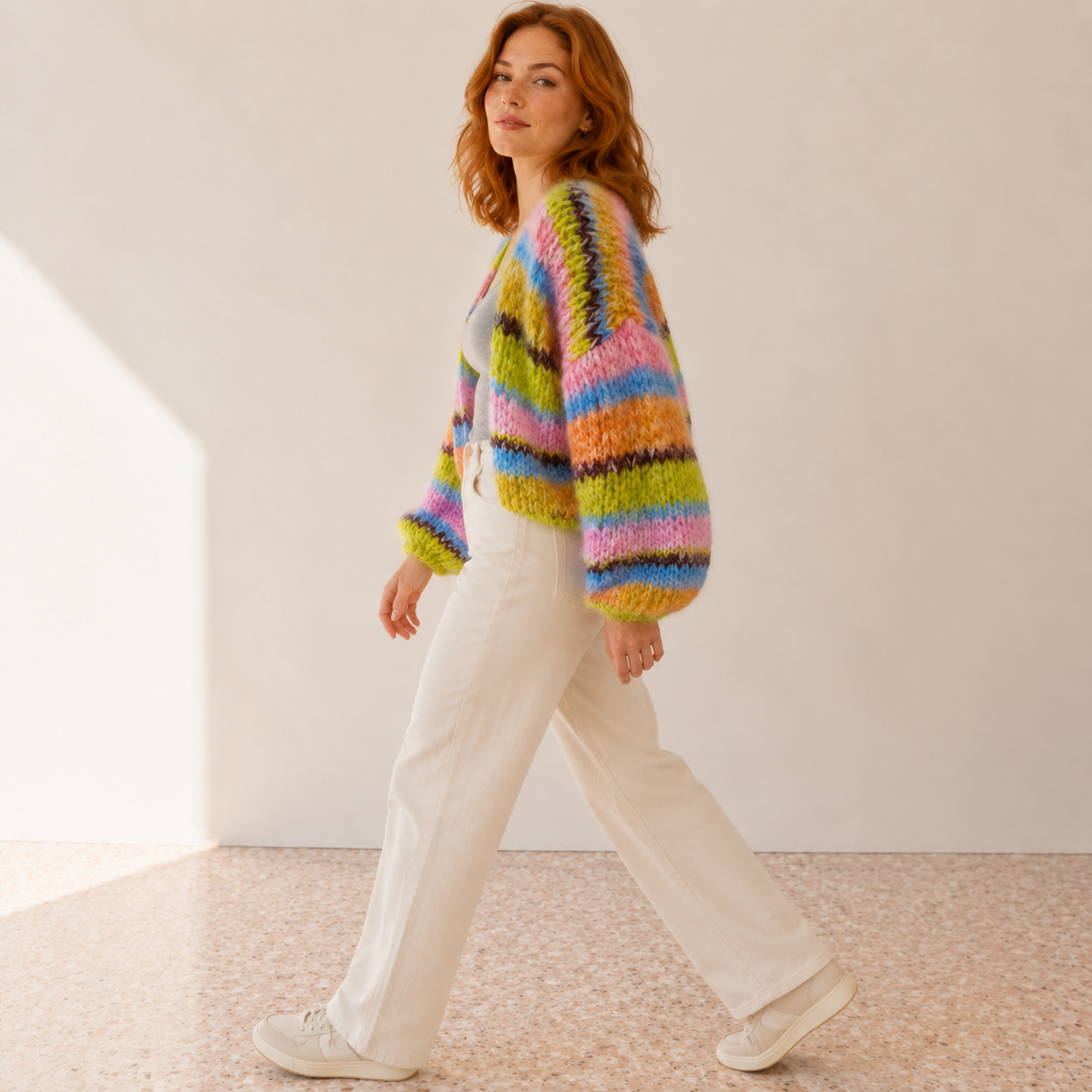 Zelie | Chic Chunky Knit Cardigan for Women with Multicolour Stripes