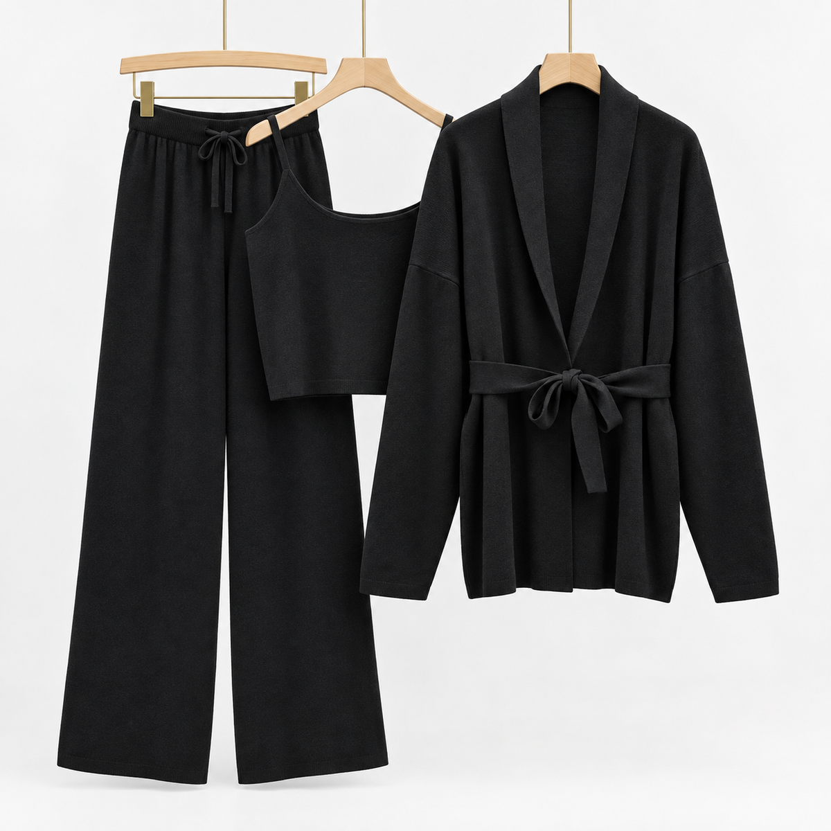 Maelle | Elegant Knitted Co-Ord Sets for Women with Belted Cardigan & Wide-Leg Trousers