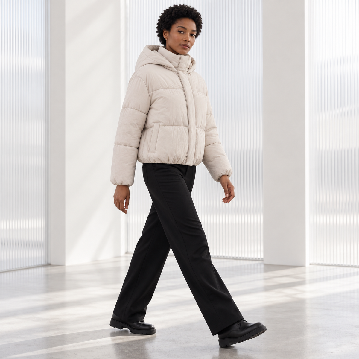 Solene | Chic Cropped Puffer Jackets for Women with Sporty Hooded Finish