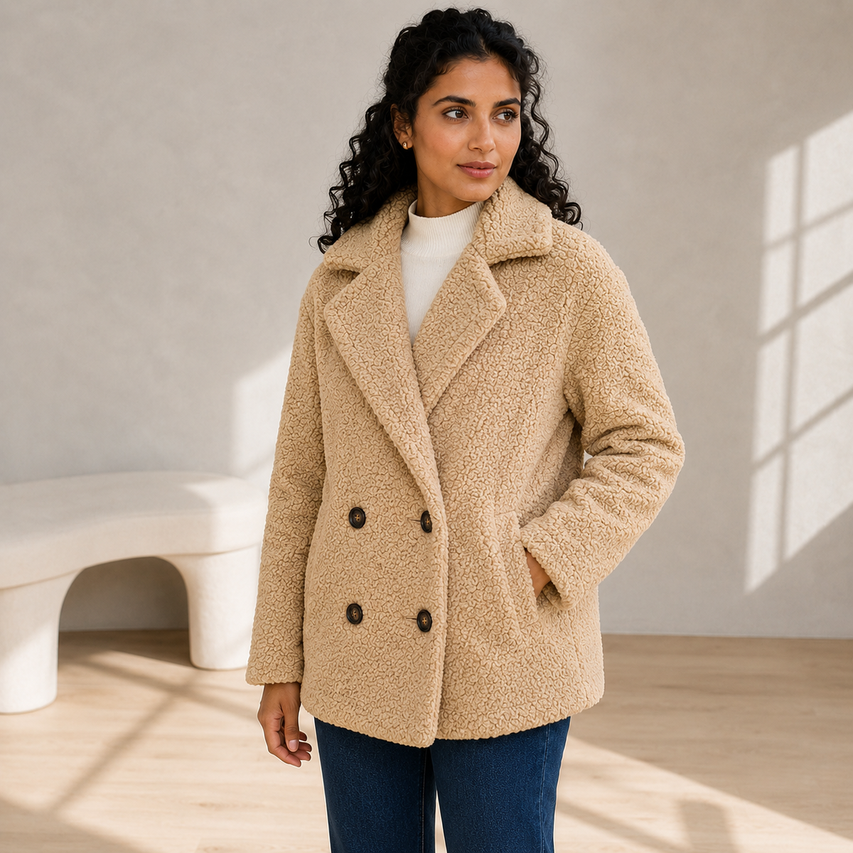Verity | Cosy Borg Coat with Notched Lapel for Women