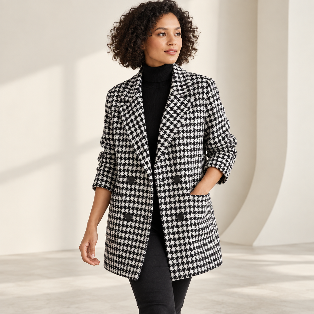 Clarimond | Chic Houndstooth Coat for Women with Relaxed Tailored Silhouette