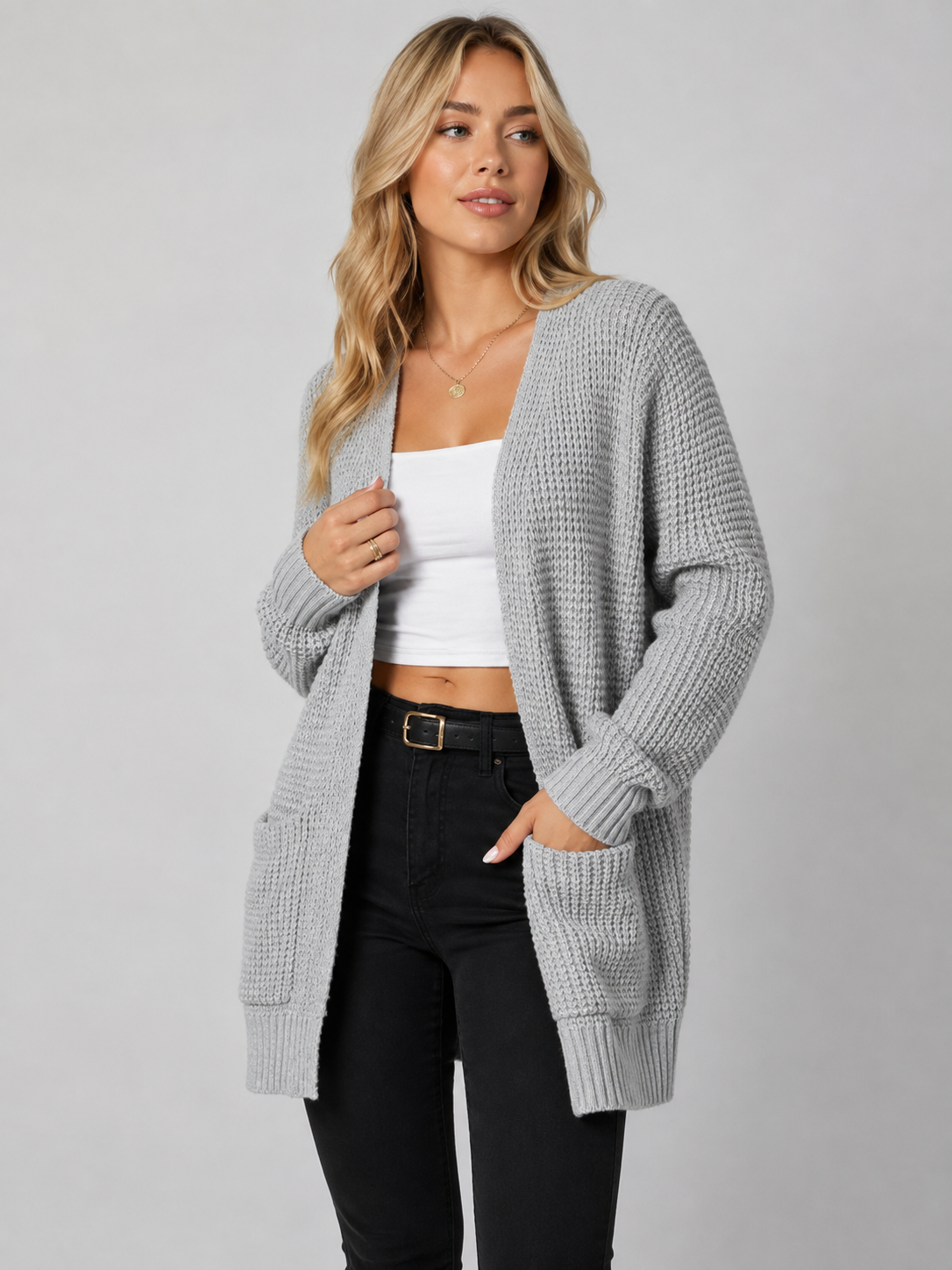 Marguerite | Open-Front Waffle-Knit Cardigan for Women