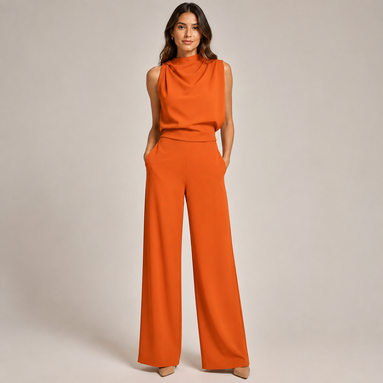 Odalys – Sleeveless High Neck Jumpsuit with Wide Legs
