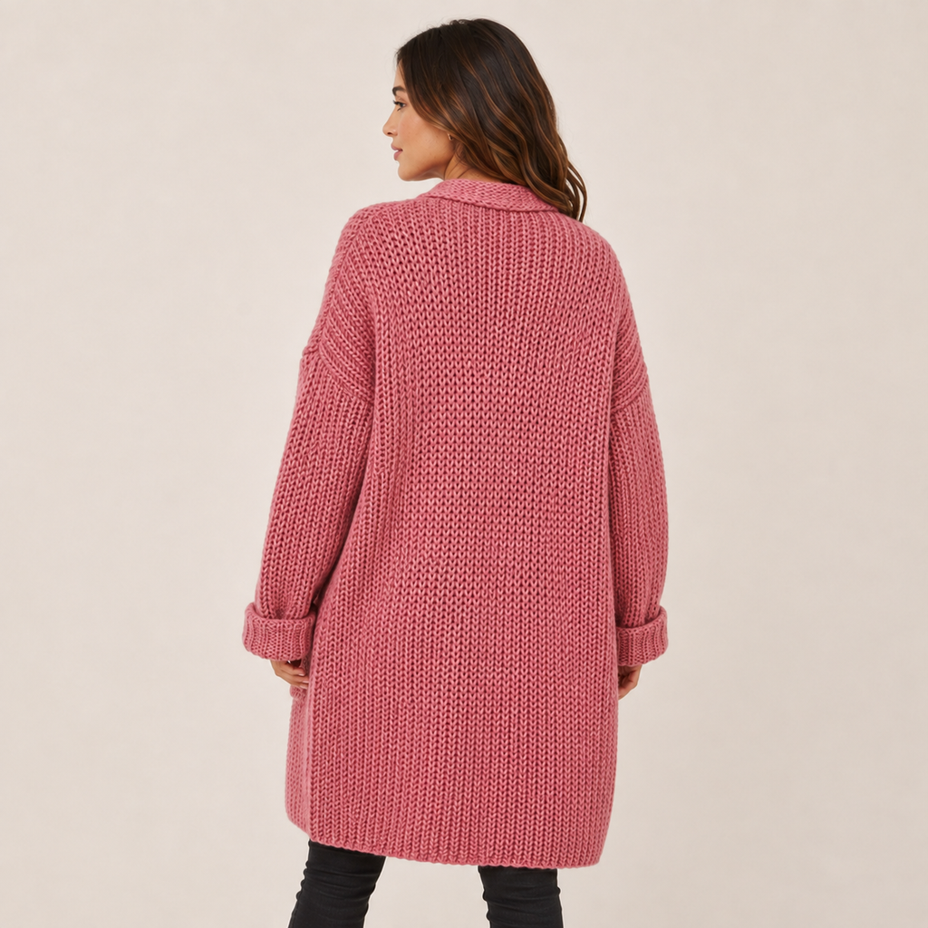 Delphine | Elegant Long Cardigan for Women with Chunky Open-Front Knit
