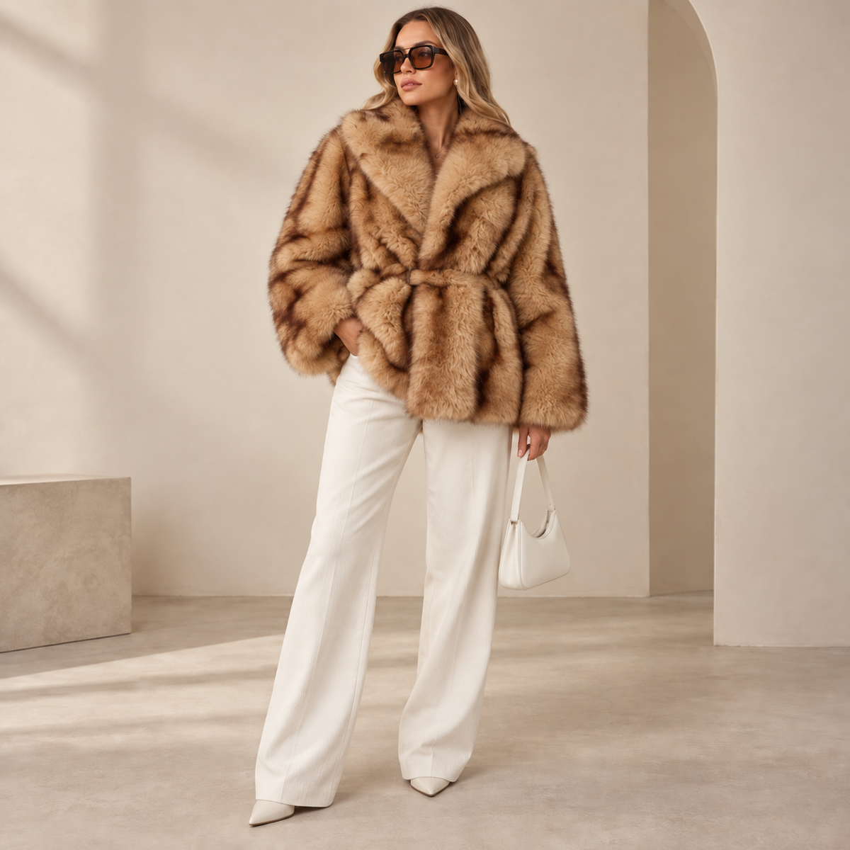 Rona | Elegant Women’s Faux Fur Coat with Wide Lapel Collar