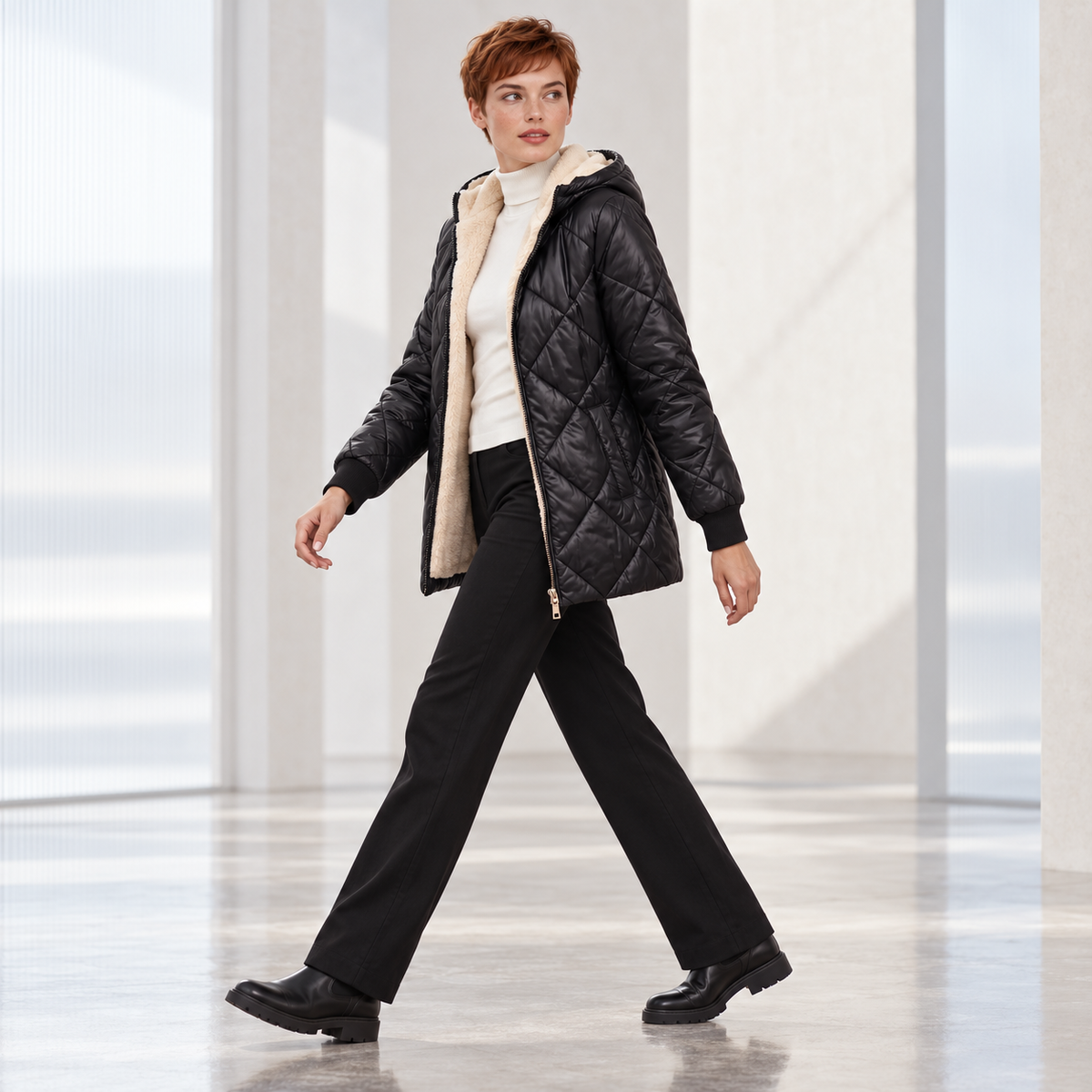 Isabeau | Cosy Quilted Jacket for Women with Hooded Mid-Length Shape