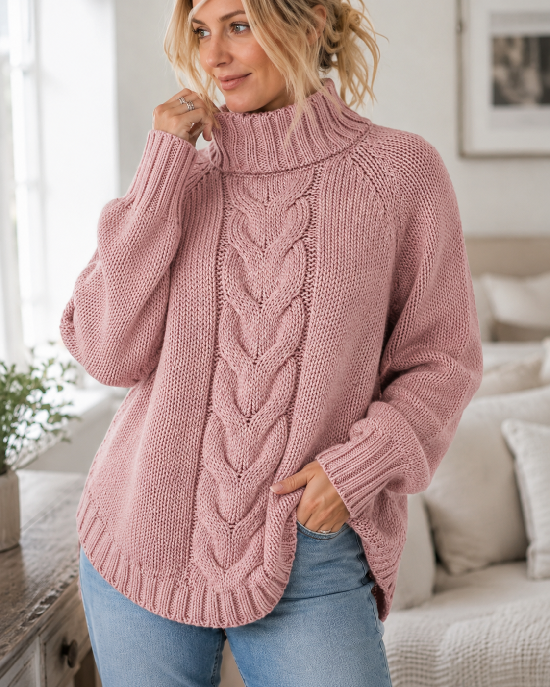 Marguerite | Cable-Knit High-Neck Sweater for Women