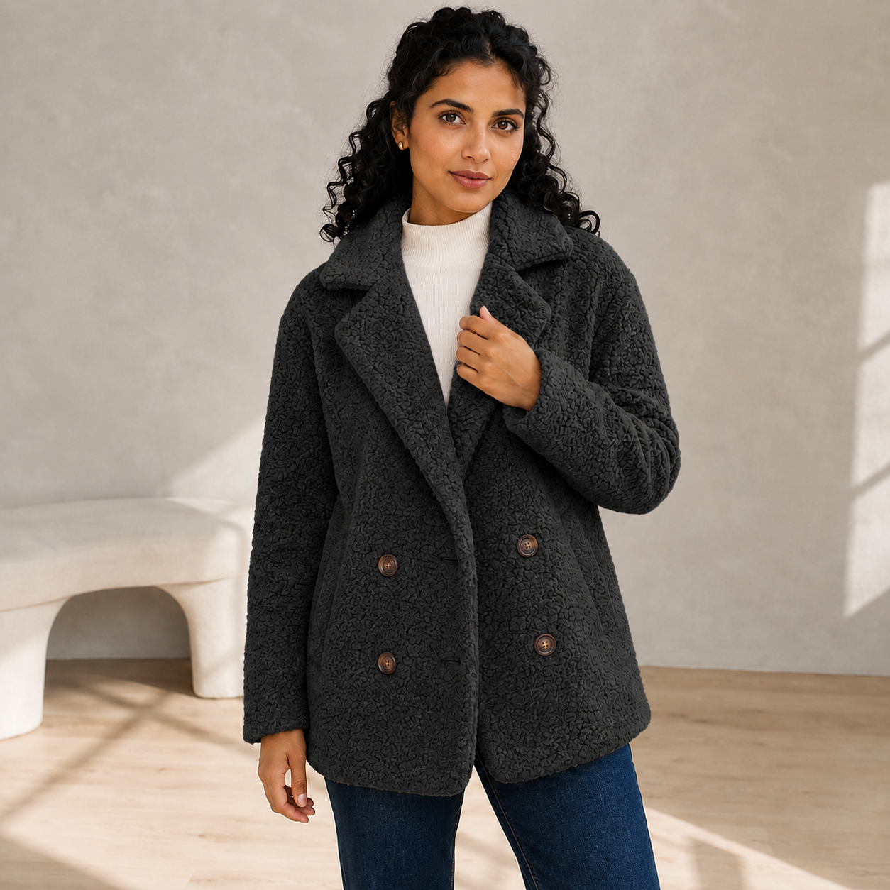 Verity | Cosy Borg Coat with Notched Lapel for Women