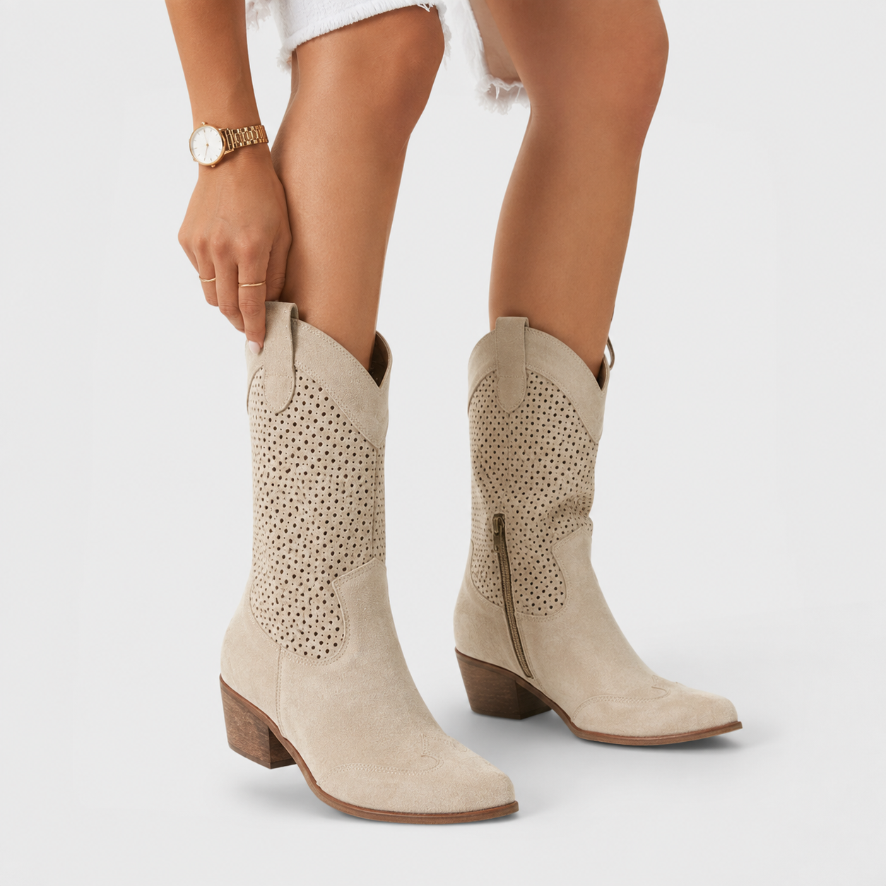 Marisol – Perforated Cowboy Boots with Pointed Toe