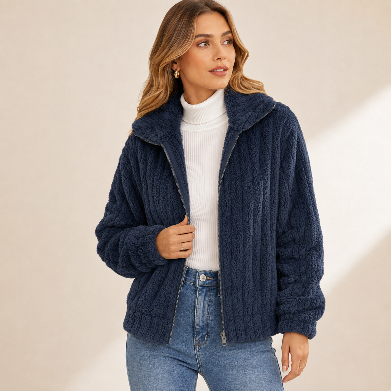 Ottoline | Cosy Teddy Coat for Women with Zip Front & Collared Fleece Design