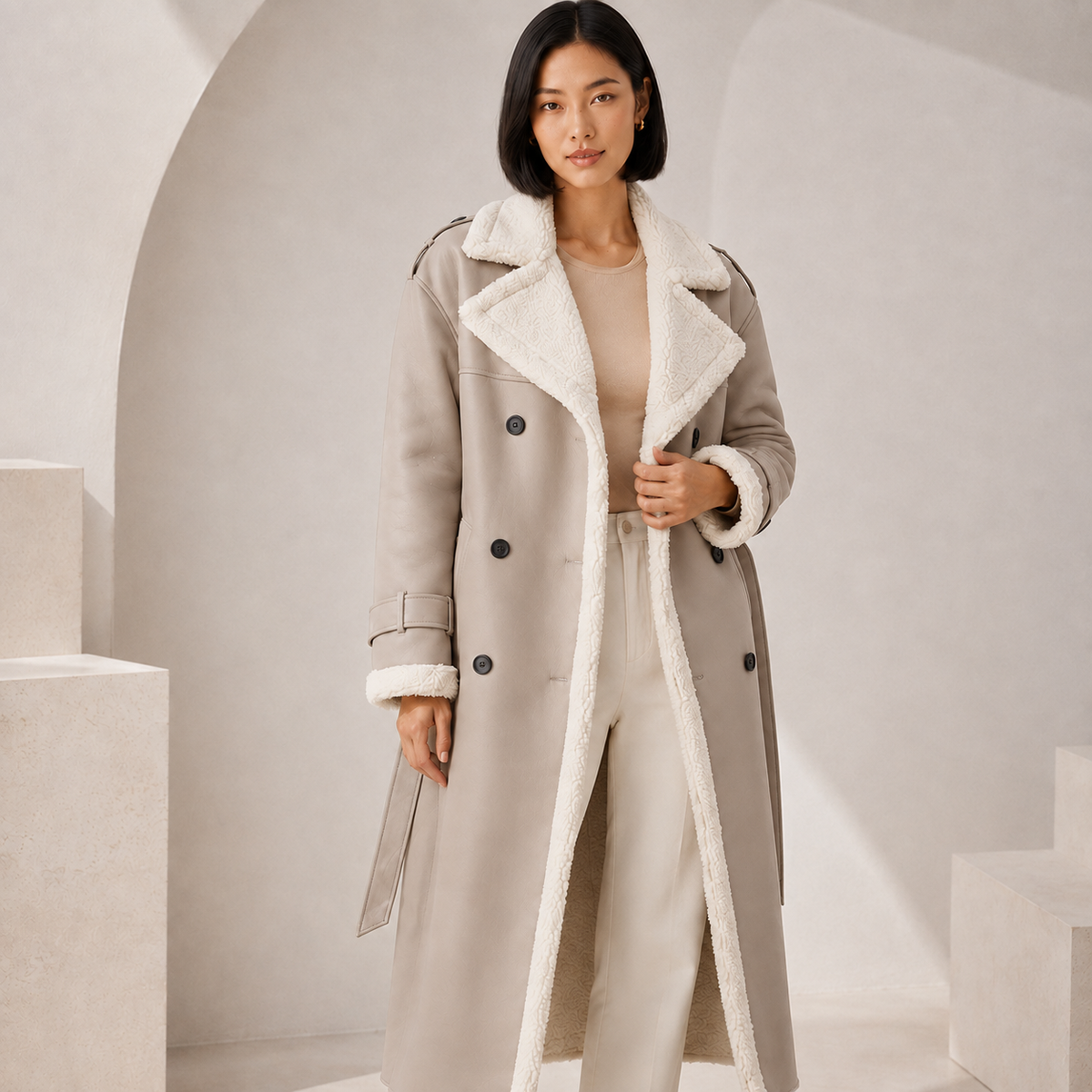 Faye | Elegant Black Teddy Coat with Fleece Lining for Women