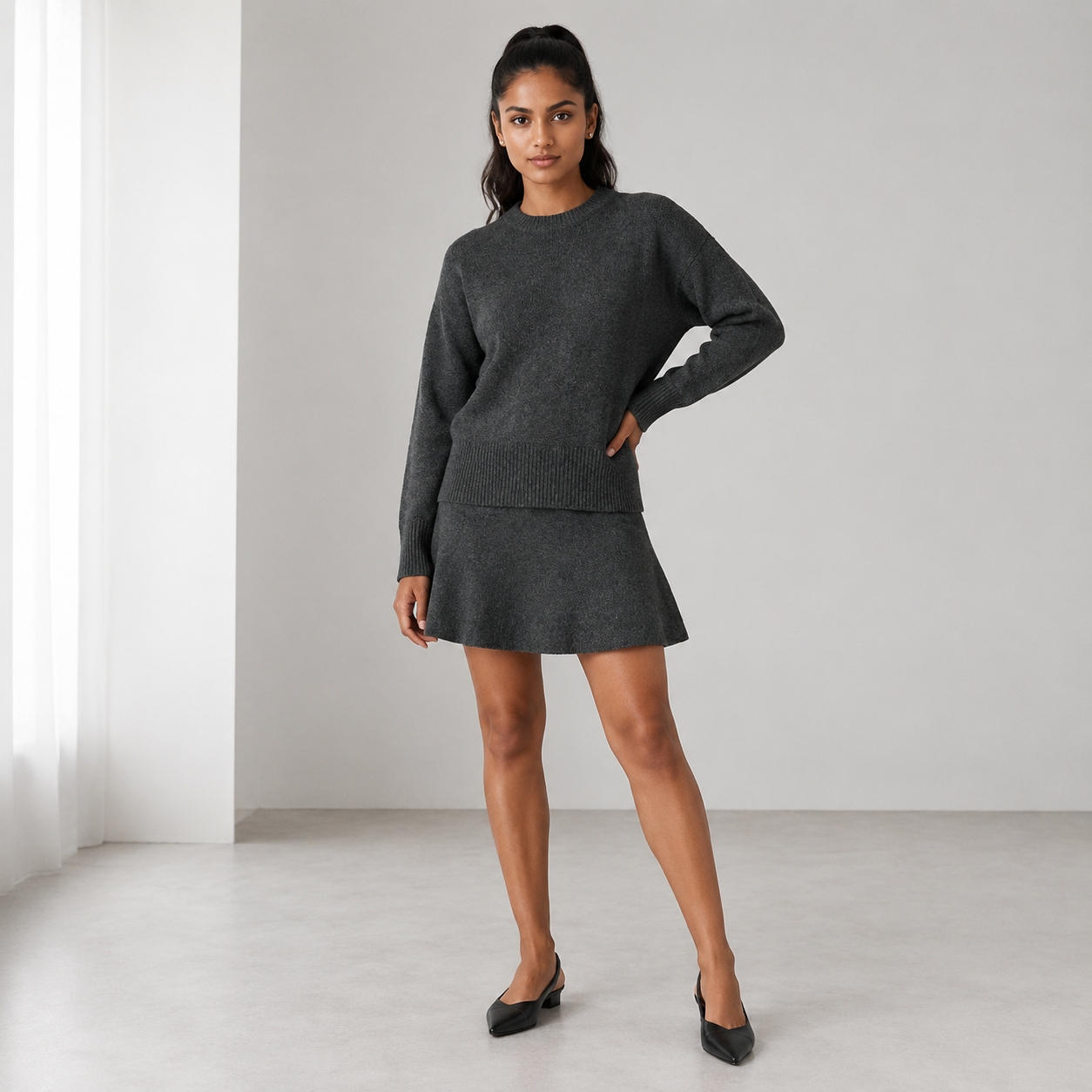 Leonora | Elegant Knit Two Piece Set for Women with Fitted Top & Matching Trousers