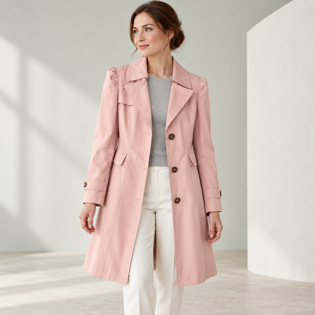 Margarette | Elegant Long Coat for Women with Classic Lapel & Button Front