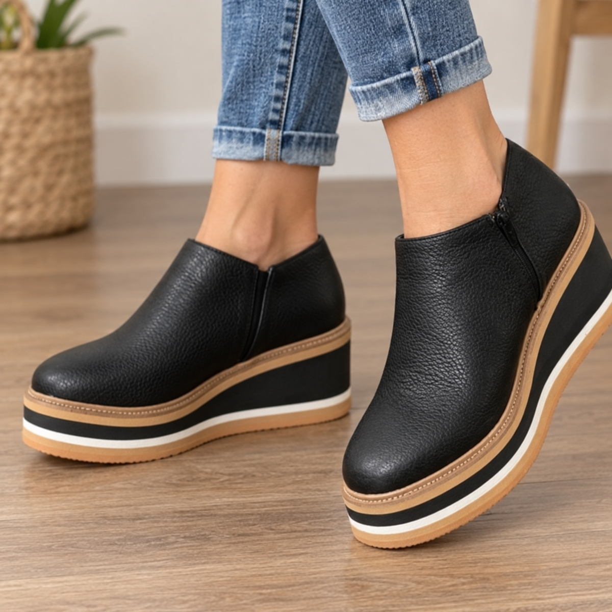 Odalys | Platform Wedge Zip-Up Faux Leather Ankle Boots