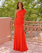 Wilhelmina – Asymmetric Ruched Maxi Dress for Evening Wear
