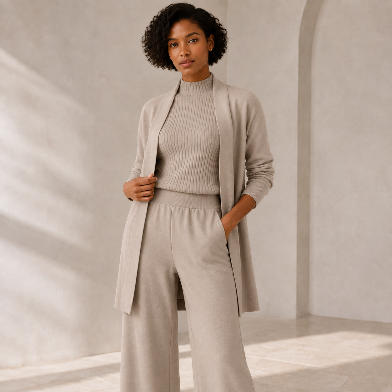 Coralie | Effortless Elevated Loungewear for Women with Longline Cardigan & Wide-Leg Trousers