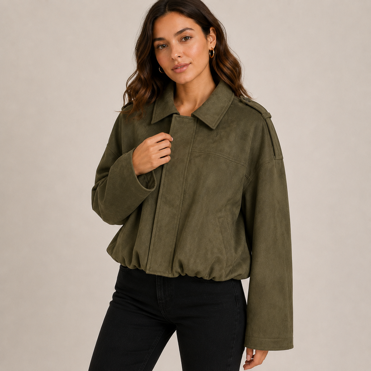 Odalys | Oversized Faux Suede Bomber Jacket for Women