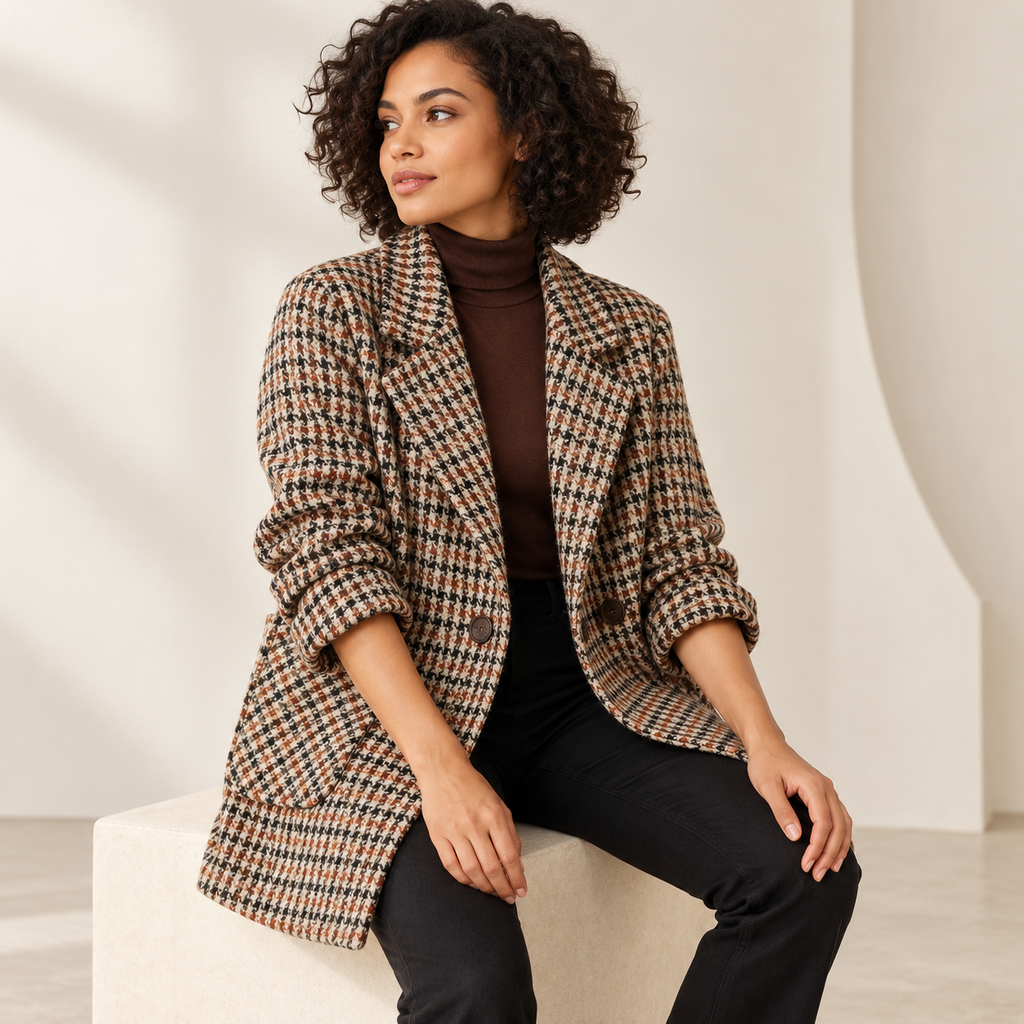 Clarimond | Chic Houndstooth Coat for Women with Relaxed Tailored Silhouette