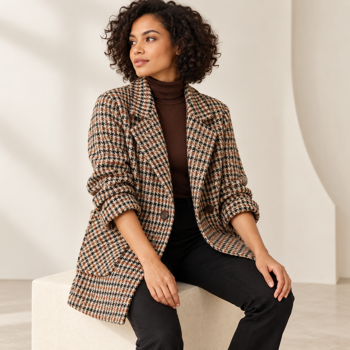 Clarimond | Chic Houndstooth Coat for Women with Relaxed Tailored Silhouette
