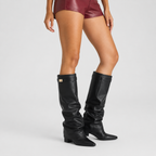 Wilhelmina – Pointed Toe Ruched Tall Boots with Buckle