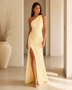 Aveline – Beige Asymmetric Maxi Dress with Side Slit