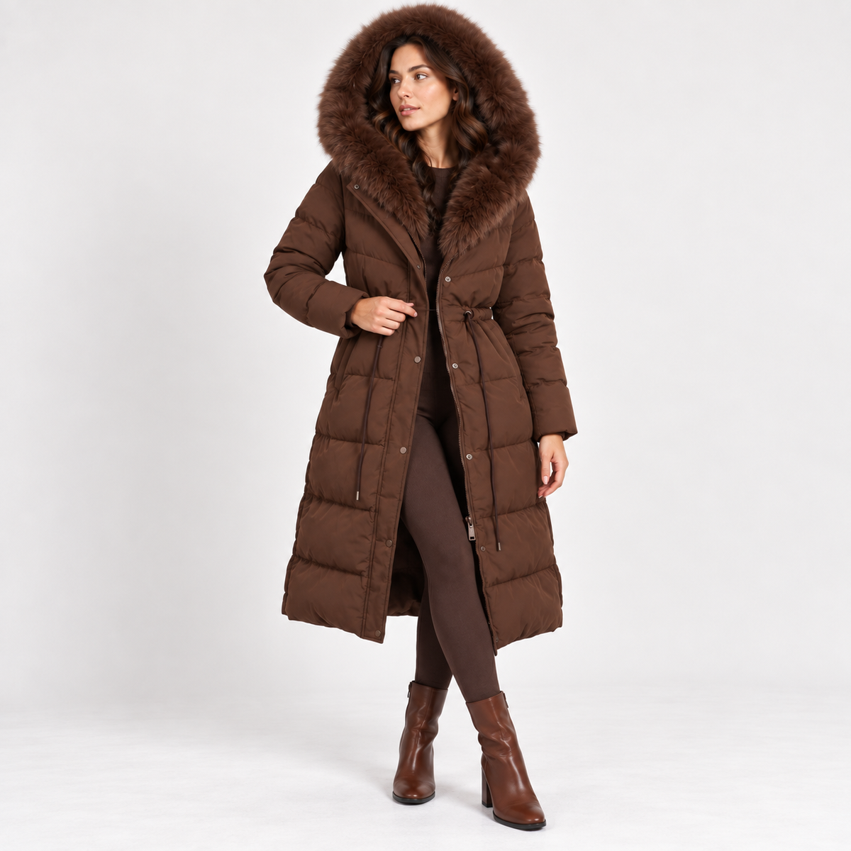 Evelise | Cosy Duvet Coat for Women with Longline Puffer Shape & Faux-Fur Hood