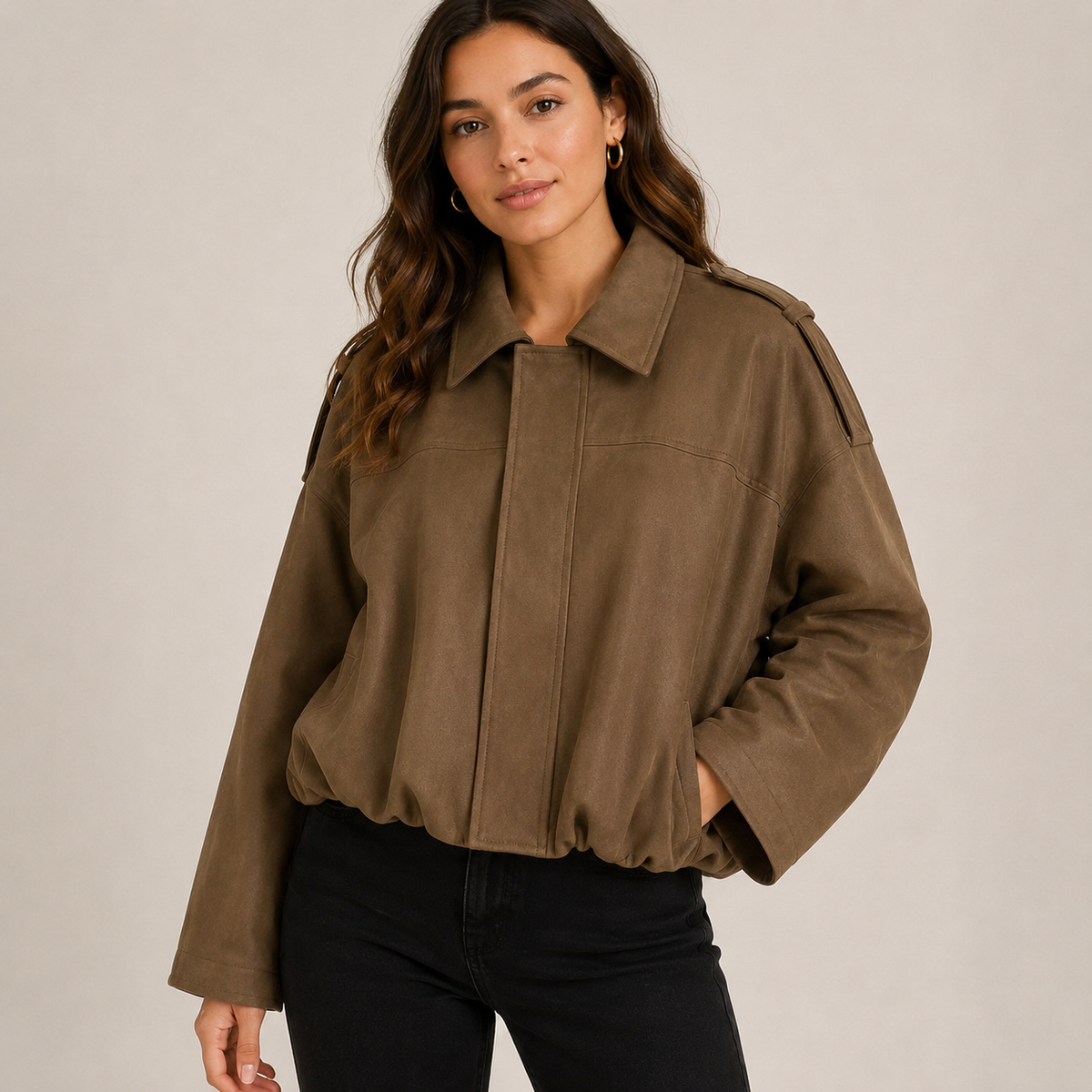 Odalys | Oversized Faux Suede Bomber Jacket for Women