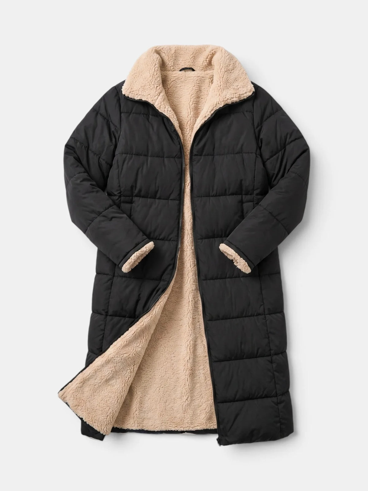 Sabine | Women's Longline Hooded Puffer Coat – Quilted Zip-Up Winter Jacket with Full-Length Coverage