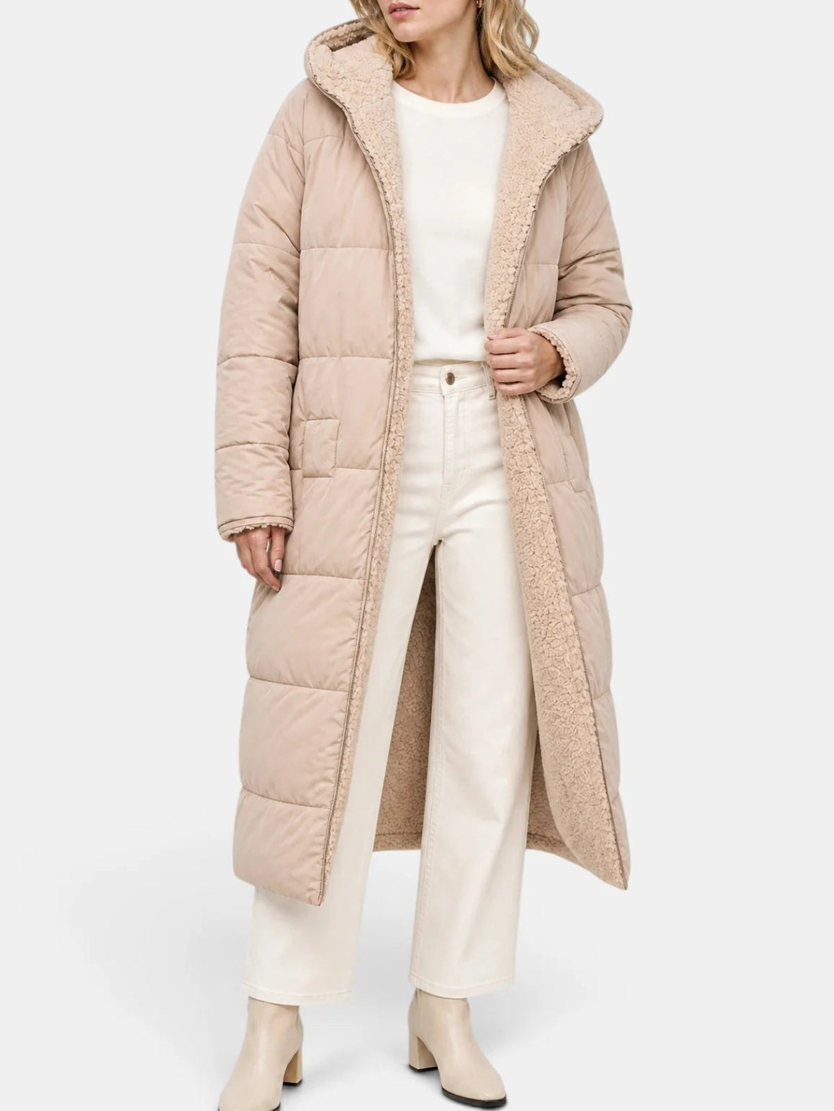 Sabine | Women's Longline Hooded Puffer Coat – Quilted Zip-Up Winter Jacket with Full-Length Coverage