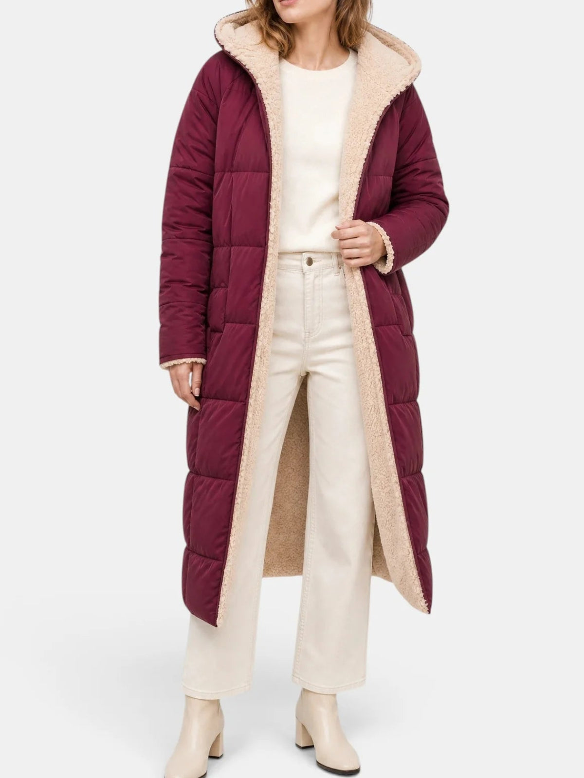 Sabine | Women's Longline Hooded Puffer Coat – Quilted Zip-Up Winter Jacket with Full-Length Coverage