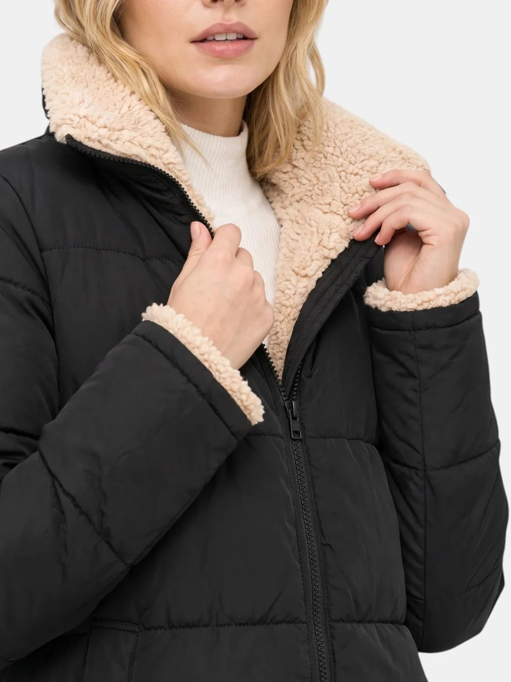 Sabine | Women's Longline Hooded Puffer Coat – Quilted Zip-Up Winter Jacket with Full-Length Coverage