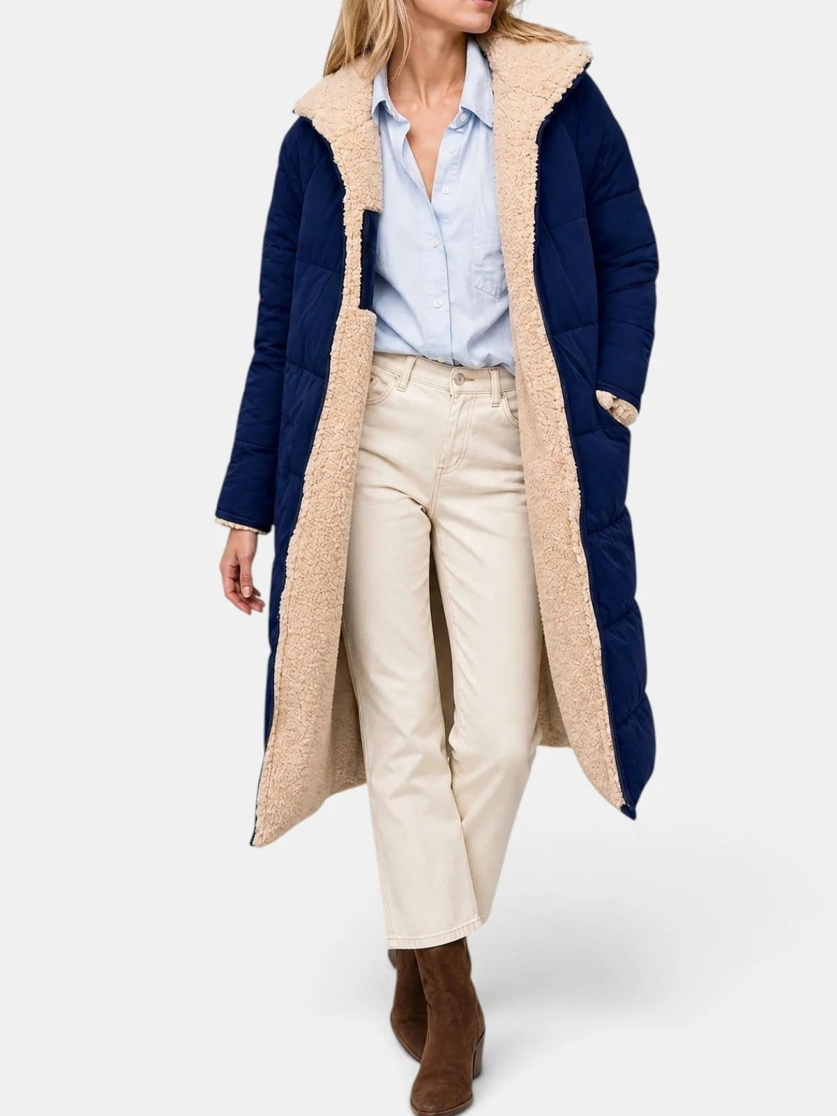 Sabine | Women's Longline Hooded Puffer Coat – Quilted Zip-Up Winter Jacket with Full-Length Coverage
