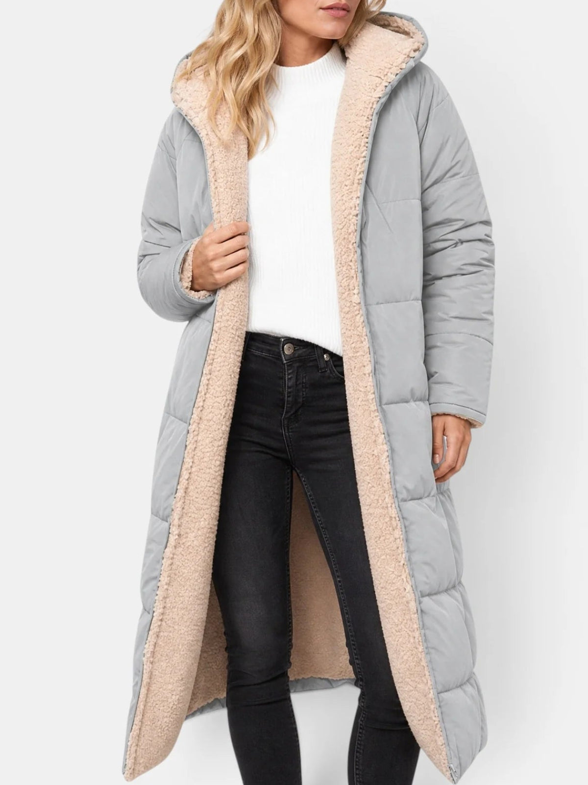 Sabine | Women's Longline Hooded Puffer Coat – Quilted Zip-Up Winter Jacket with Full-Length Coverage