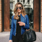 Isabeau – Women's Blue Structured Faux Leather Jacket