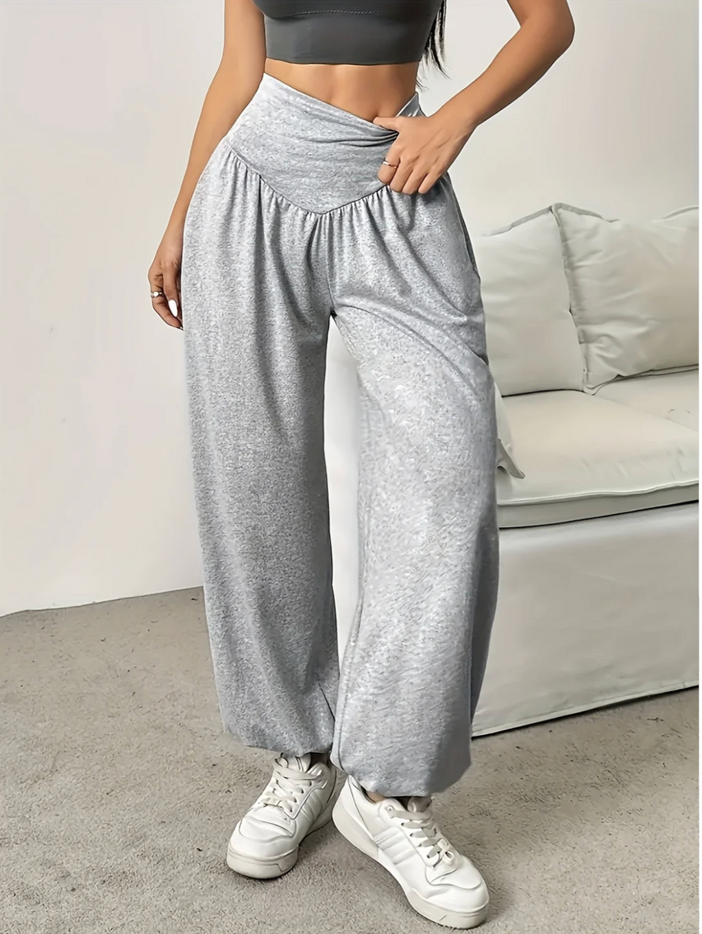 Georgina | Women's High Waisted Wide Leg Trousers – Elasticated Waist, Pockets