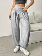 Georgina | Women's High Waisted Wide Leg Trousers – Elasticated Waist, Pockets