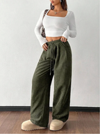 Harriet | Women's High Waisted Wide Leg Trousers – Drawstring Waist, Side Pockets