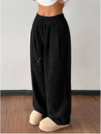 Harriet | Women's High Waisted Wide Leg Trousers – Drawstring Waist, Side Pockets