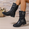 Ines | Women's Mid Calf Boots – Slouch Boots with Buckle Straps
