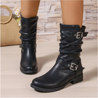 Ines | Women's Mid Calf Boots – Slouch Boots with Buckle Straps