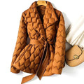 Genevieve | Women's Diamond-Quilted Puffer Jacket with Tie Belt, Defined Waist & Relaxed Winter Fit