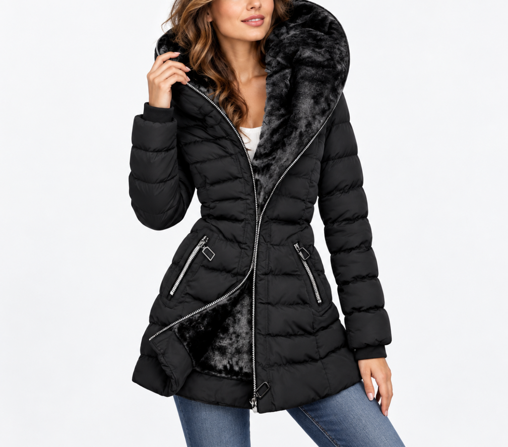 Elowen | Women's Fitted Hooded Quilted Puffer Jacket with Cosy Fleece Lining & Winter Fit