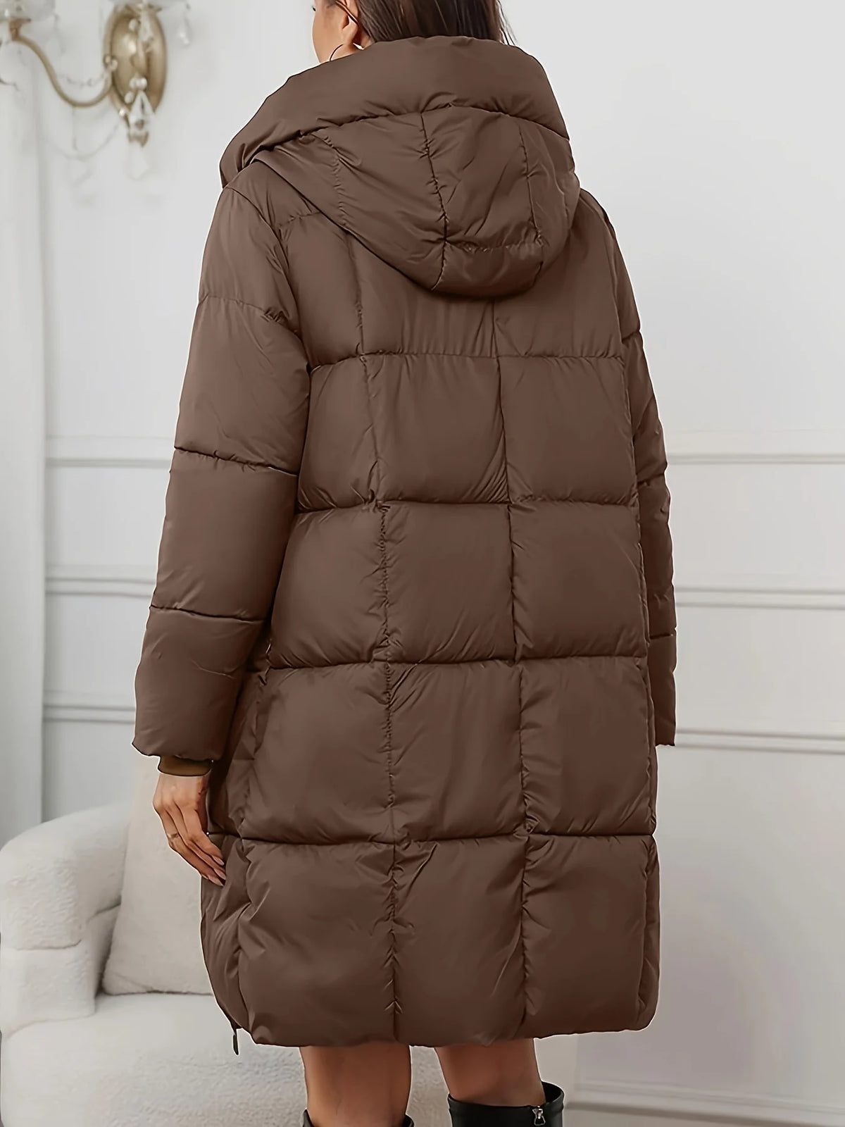 Marielle | Women's Hooded Longline Puffer Coat with Full-Zip Front, Padded Warmth & Side Pockets