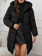 Marielle | Women's Hooded Longline Puffer Coat with Full-Zip Front, Padded Warmth & Side Pockets