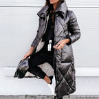 Serena | Women's Long Diamond-Quilted Puffer Jacket with High Collar & Relaxed Winter Fit