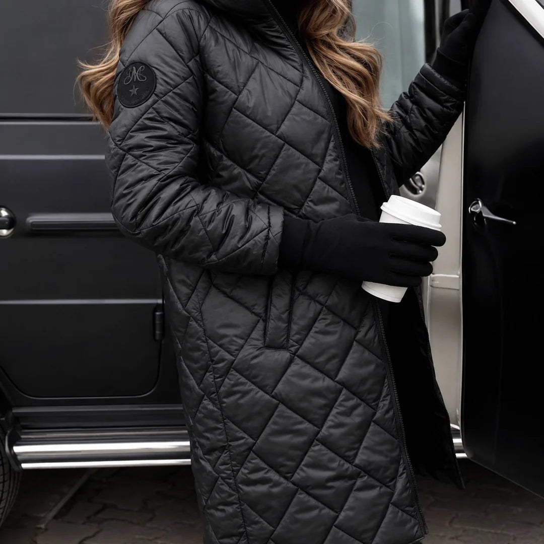 Rosalie | Women's Hooded Long Diamond-Quilted Puffer Coat with Relaxed Fit & Winter Padding